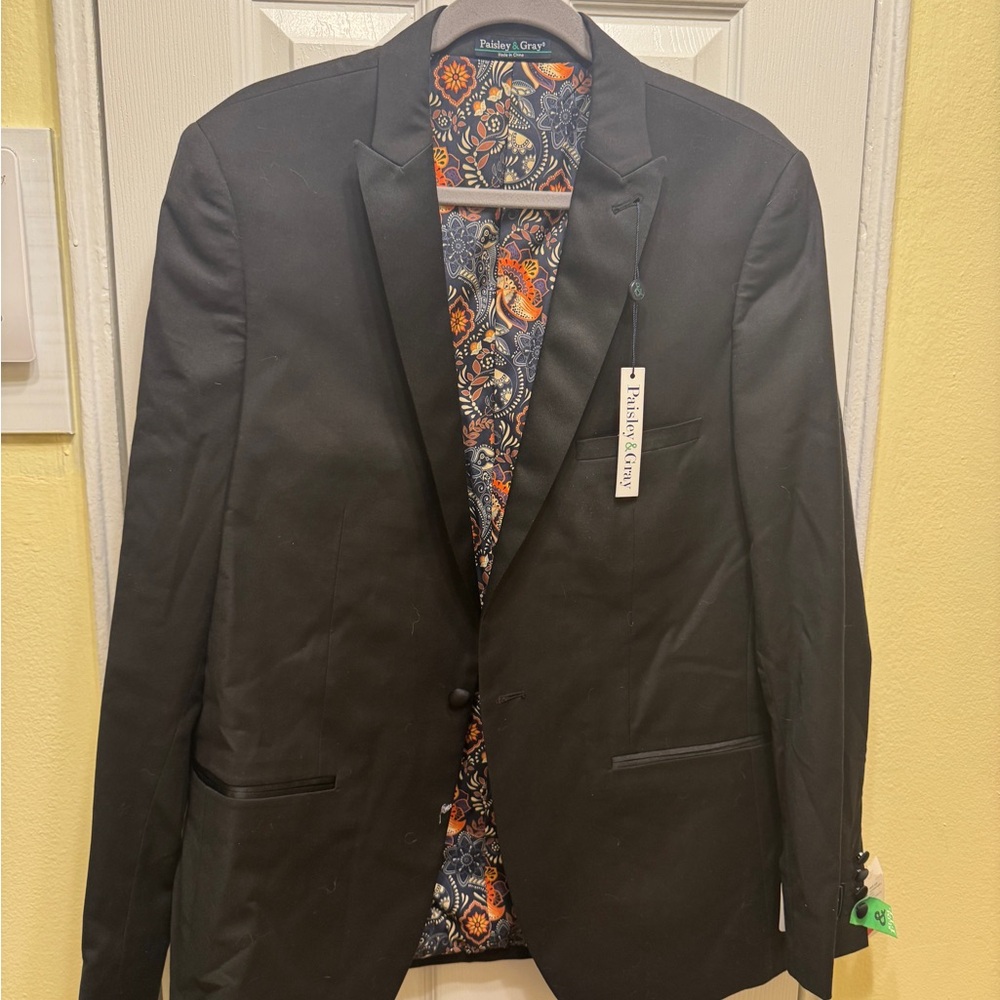 Paisley & Gray Black Blazer with Colorful Paisley Lining